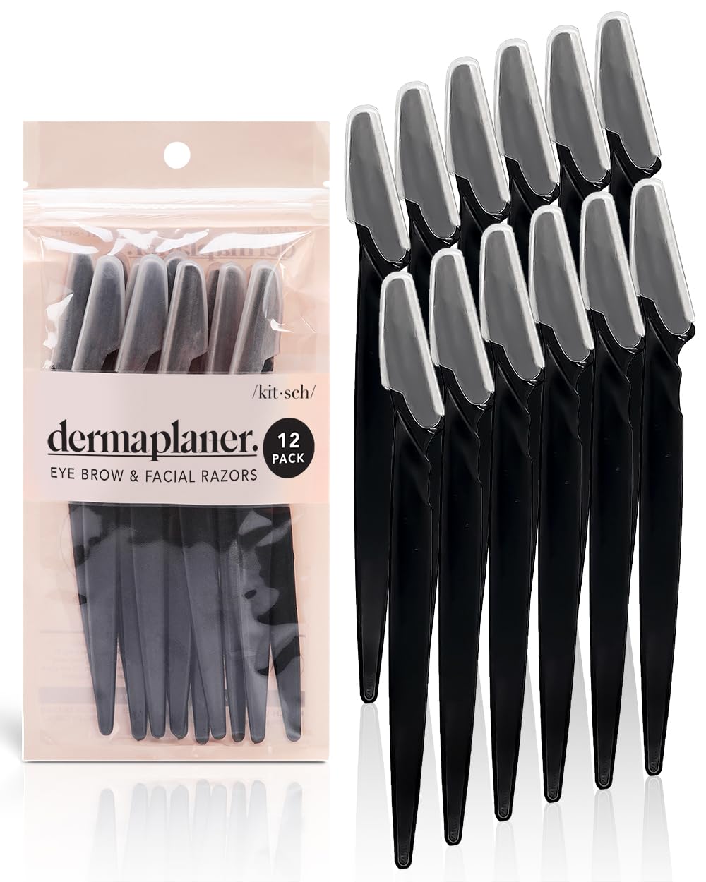 Kitsch Dermaplaning Tool - 12pc Face Razor Set for Women & Men | Facial Hair Removal, Eyebrow Trimmer, Exfoliating Dermaplane Razors for Smoother Skin - Ballimart