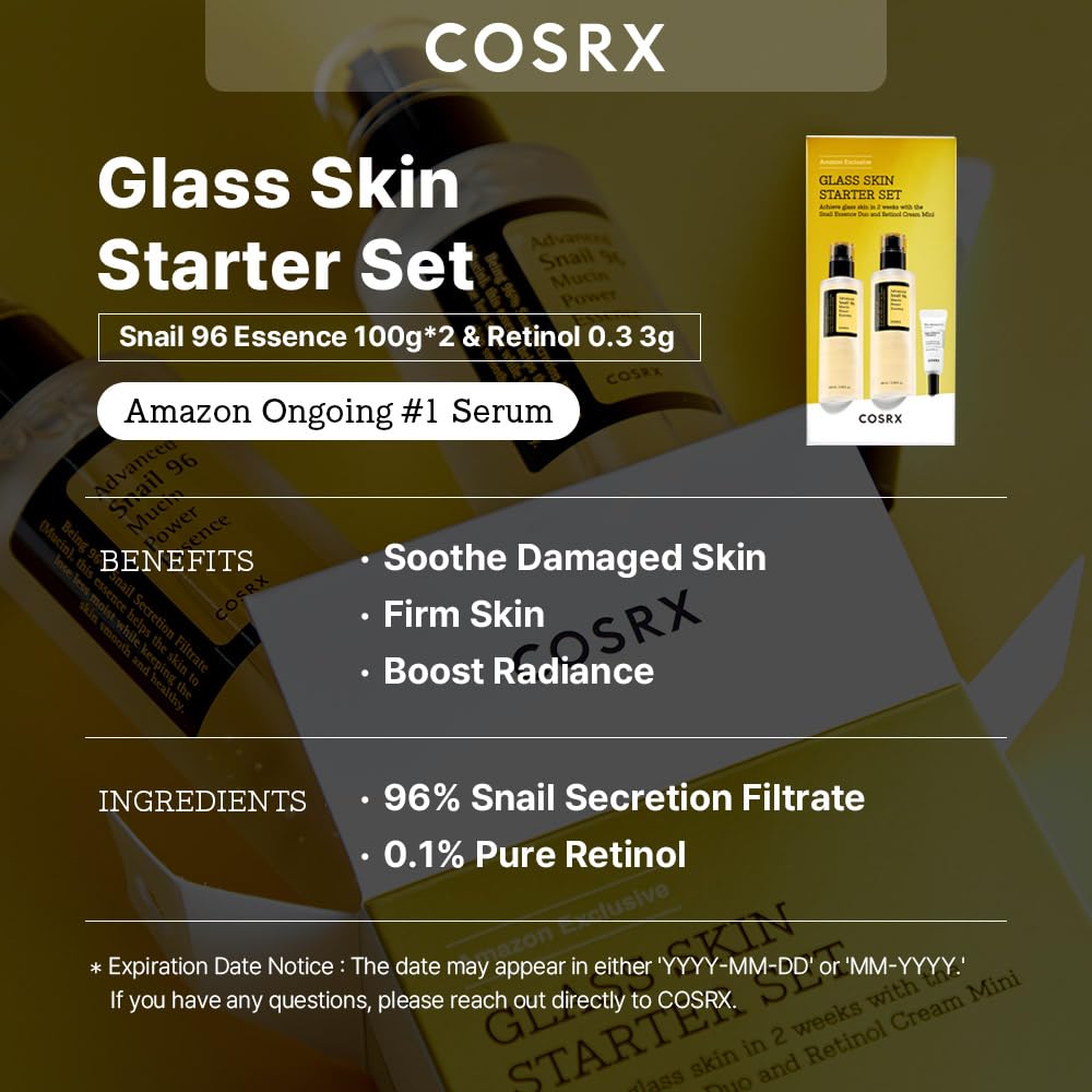 COSRX Glass Skin Starter Set – Snail Mucin Essence & Retinol Cream Mini | Hydrating & Firming Korean Skincare Kit