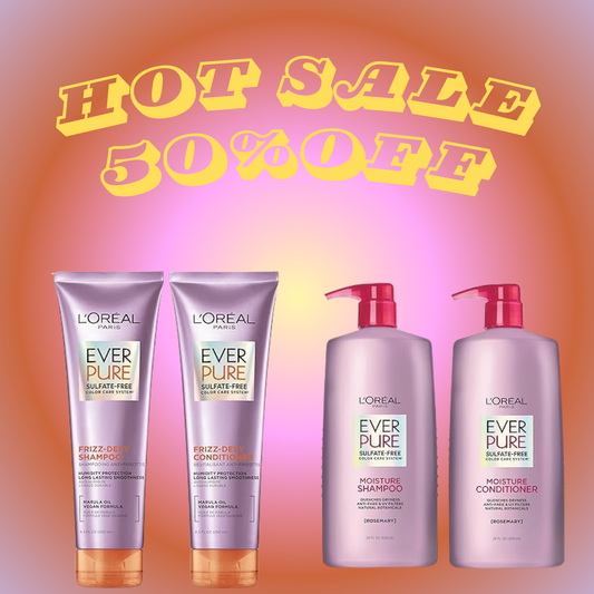 L’Oréal Paris EverPure Hair Care Bundle – Frizz Defy & Moisture Solutions Luxurious sulfate-free, vegan formulas enriched with premium botanicals for frizz control, hydration, and vibrant color protection.