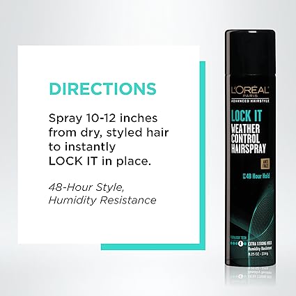 Title L'Oréal Paris Advanced Hairstyle LOCK IT Weather Control Hairspray, 8.25 oz | Extra Strong Hold | Anti-Frizz & Humidity Resistant