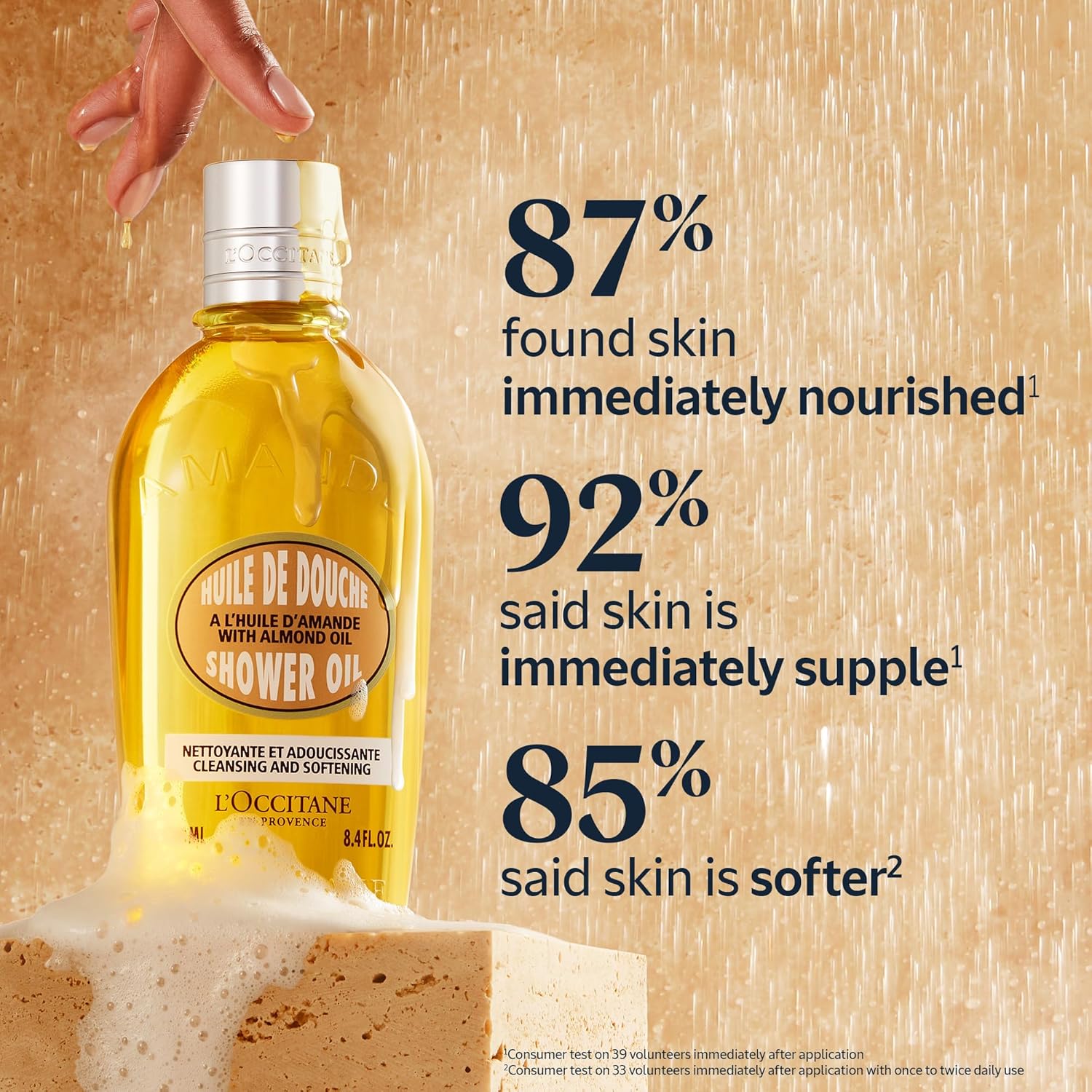 L'Occitane Almond Shower Oil – Cleansing & Softening Oil-to-Milk Lather, Hydrating Shower Gel with Sweet Almond Oil, 8.4 Fl Oz