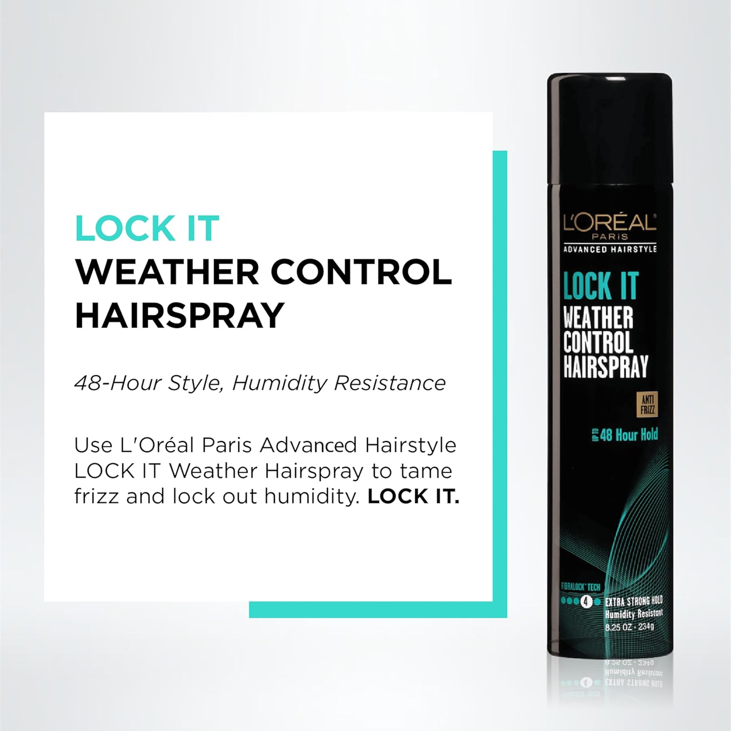 Title L'Oréal Paris Advanced Hairstyle LOCK IT Weather Control Hairspray, 8.25 oz | Extra Strong Hold | Anti-Frizz & Humidity Resistant