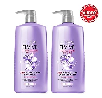 L'Oreal Paris Elvive Hyaluron Plump Shampoo & Conditioner Set – Hydrating Hair Care with Hyaluronic Acid for 72-Hour Moisture