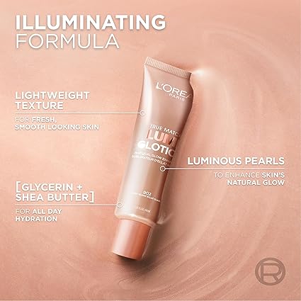 L'Oreal Paris True Match Lumi Glotion – Natural Glow Enhancer & Illuminator Highlighter for a Radiant Sun-Kissed Look, Hydrating Glow Drops, 904 Deep, 1.35 oz