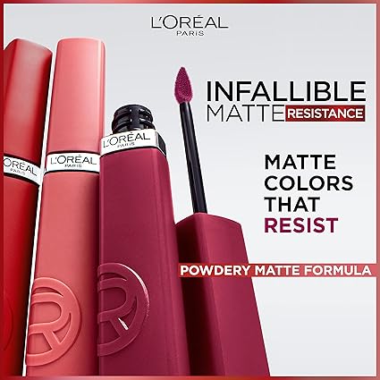 L'Oreal Paris Infallible Matte Resistance Liquid Lipstick – 16 Hour Wear, Smudge-Proof, Hydrating with Hyaluronic Acid, Le Rouge Paris 420, 0.16 Fl Oz