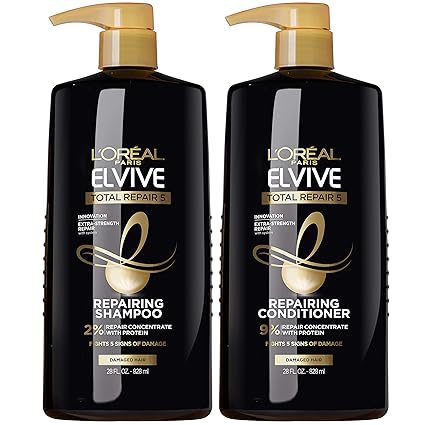 L'Oreal Paris Elvive Total Repair 5 Shampoo & Conditioner Set, 28 oz, Repairing System for Damaged Hair