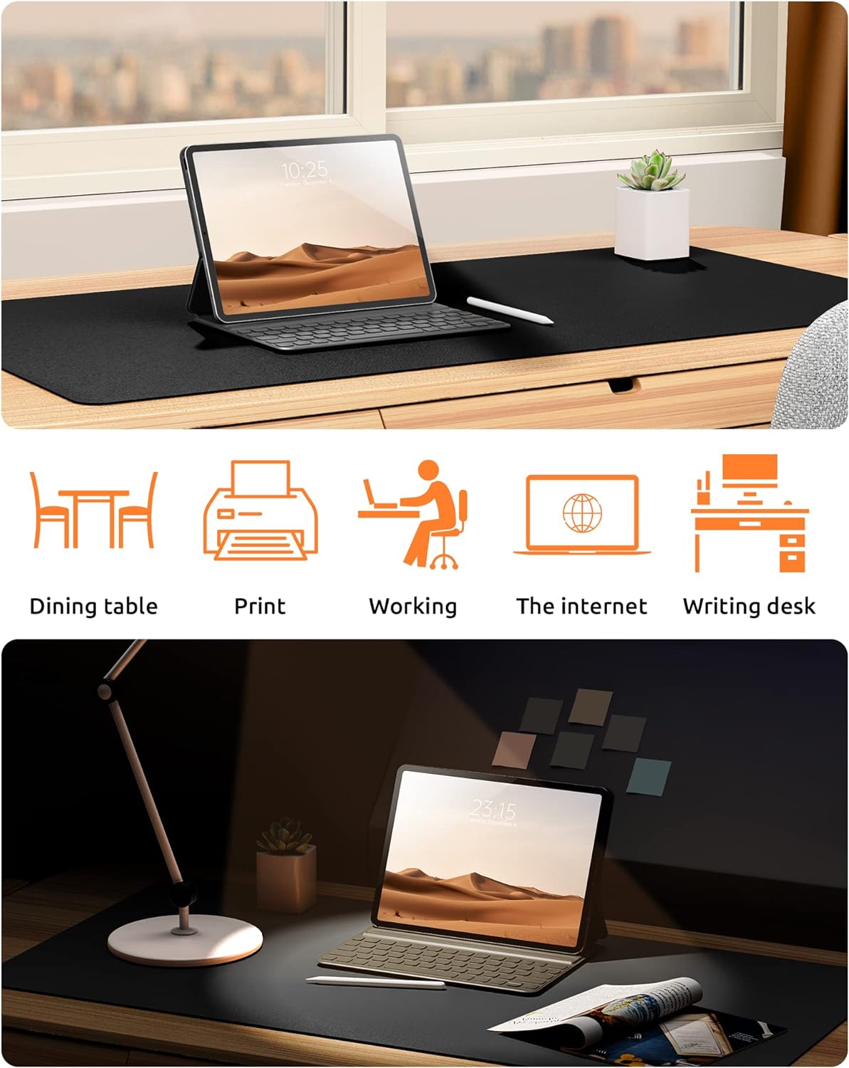 YSAGi Leather Desk Pad Protector - Large Non-Slip PU Leather Office Desk Mat, Waterproof Laptop Desk Blotter, Writing & Mouse Pad for Home and Office, 23.6" x 13.8", Black - Ballimart