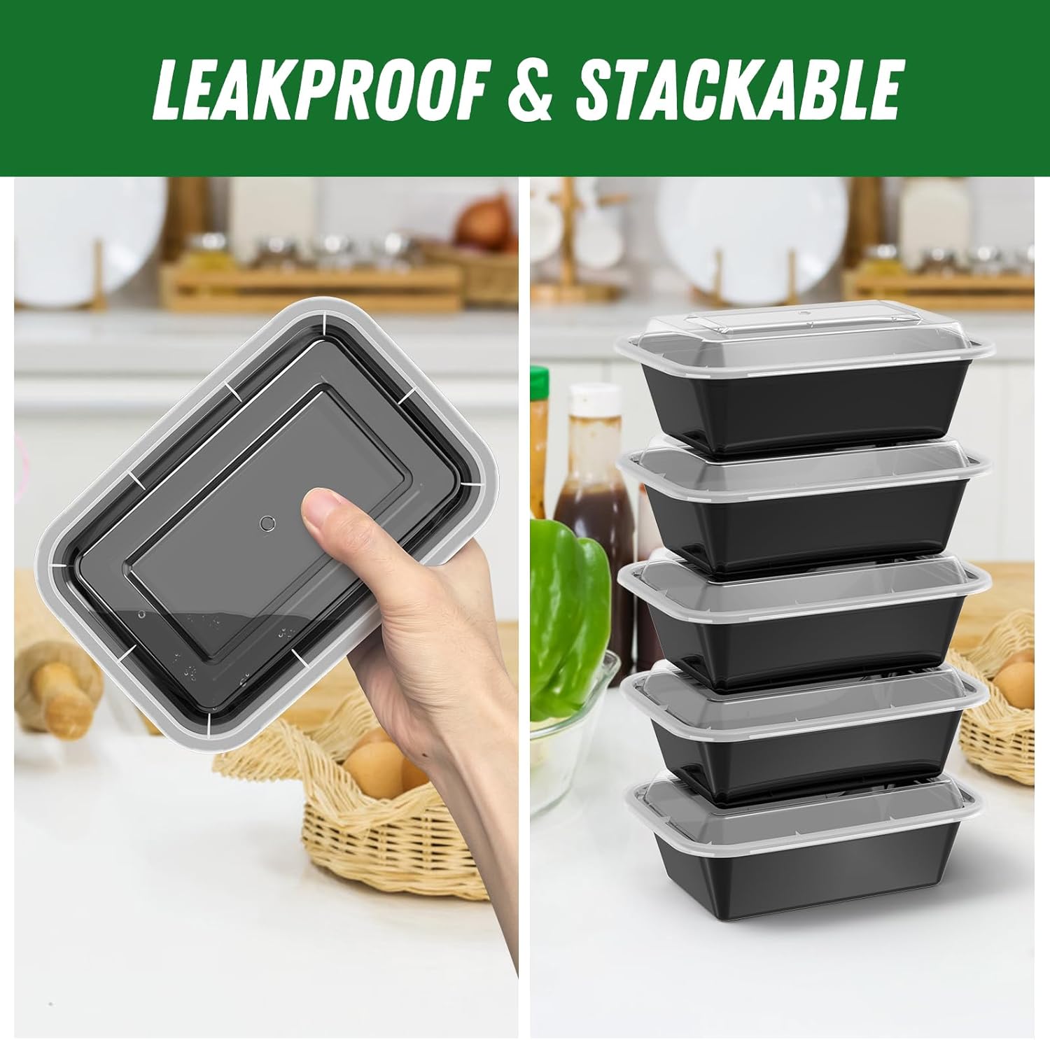 Dealusy 50 Pack (100-Piece) 24 oz Meal Prep Containers with Lids - Reusable, Leakproof, & Food Safe