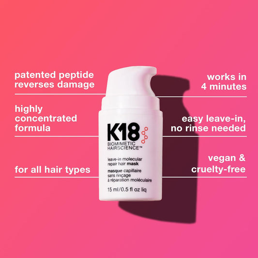 K18 Leave-In Molecular Hair Mask – 50ml | Professional-Grade Damage Repair for Dry & Processed Hair - Ballimart
