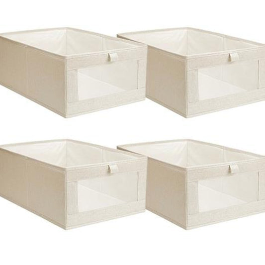 NewHome 4Pcs Foldable Linen Clothing Storage Bins with Visible Clear Window - Ballimart