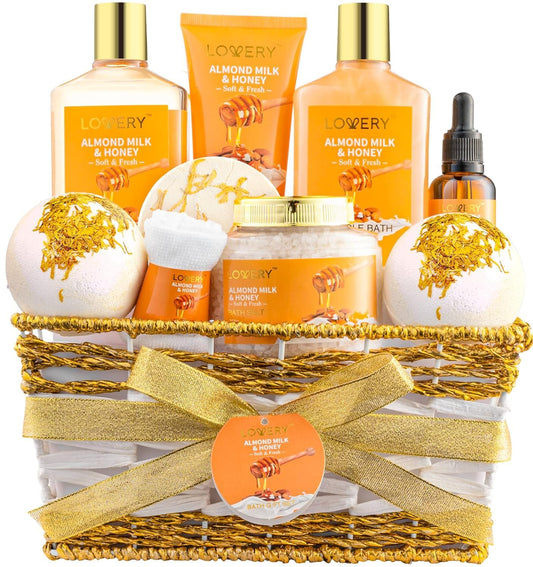 Luxury Almond Milk & Honey Spa Gift Basket - 10-Piece Home Bath & Self-Care Set | Perfect Thank You, Birthday, or Anniversary Gift for Women