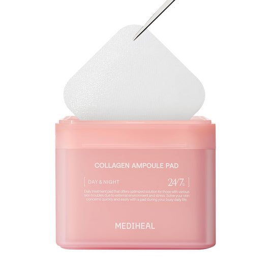 MEDIHEAL Collagen Ampoule Pads – Vegan Toner Pads for Firming Skin & Wrinkle Care | Collagen, Ceramide, & Milk Protein | Korean Skincare, 100 Pads