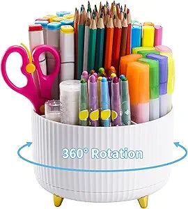 Marbrasse 360-Degree Rotating Desk Organizer – 5-Compartment Pen & Pencil Caddy for Office, Home, and Art Supplies