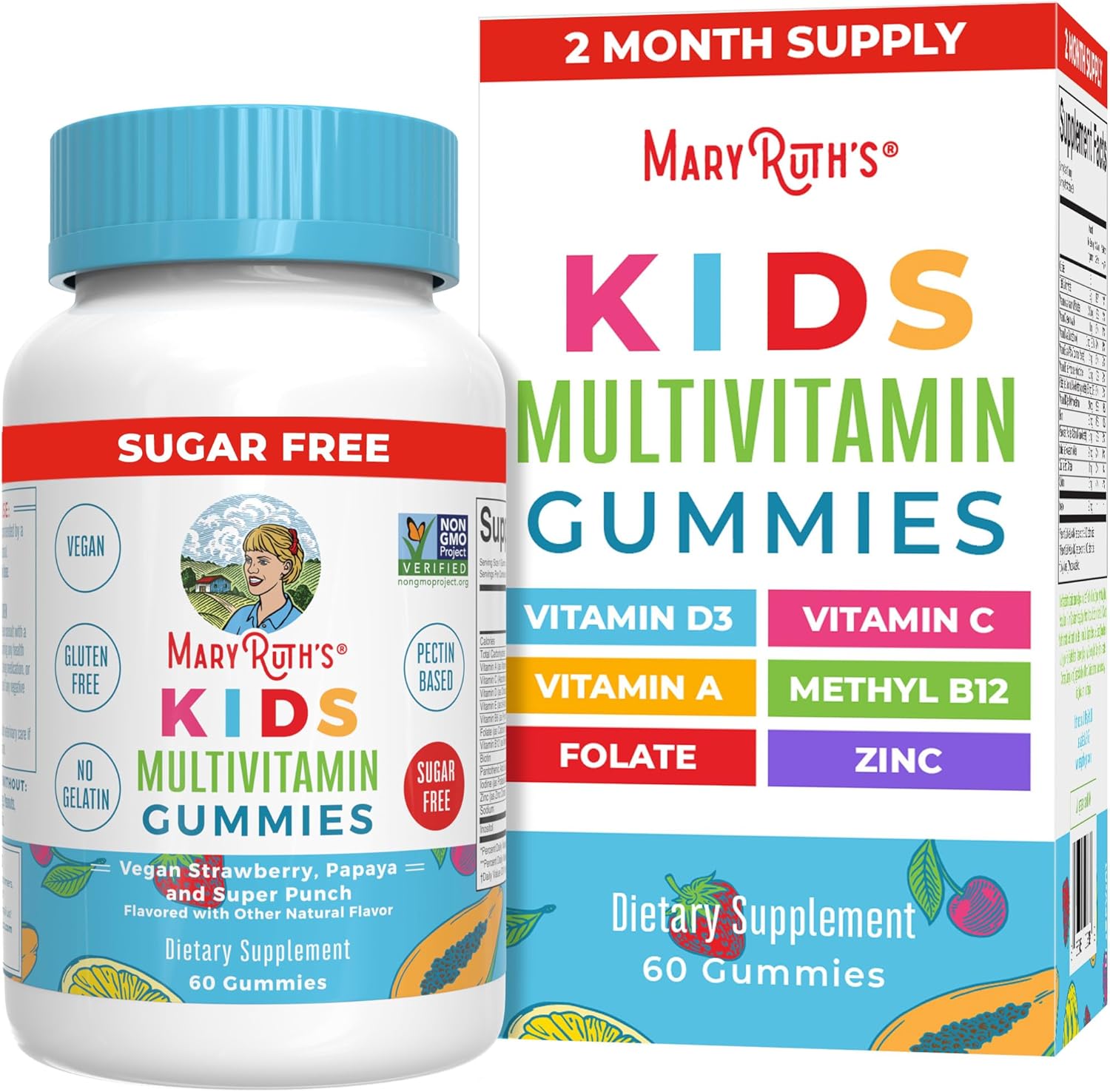 MaryRuth Organics Kids Multivitamin Gummies – Sugar-Free, Vegan, & Allergy-Friendly Daily Vitamins for Ages 2+, 2-Month Supply, 60 Count