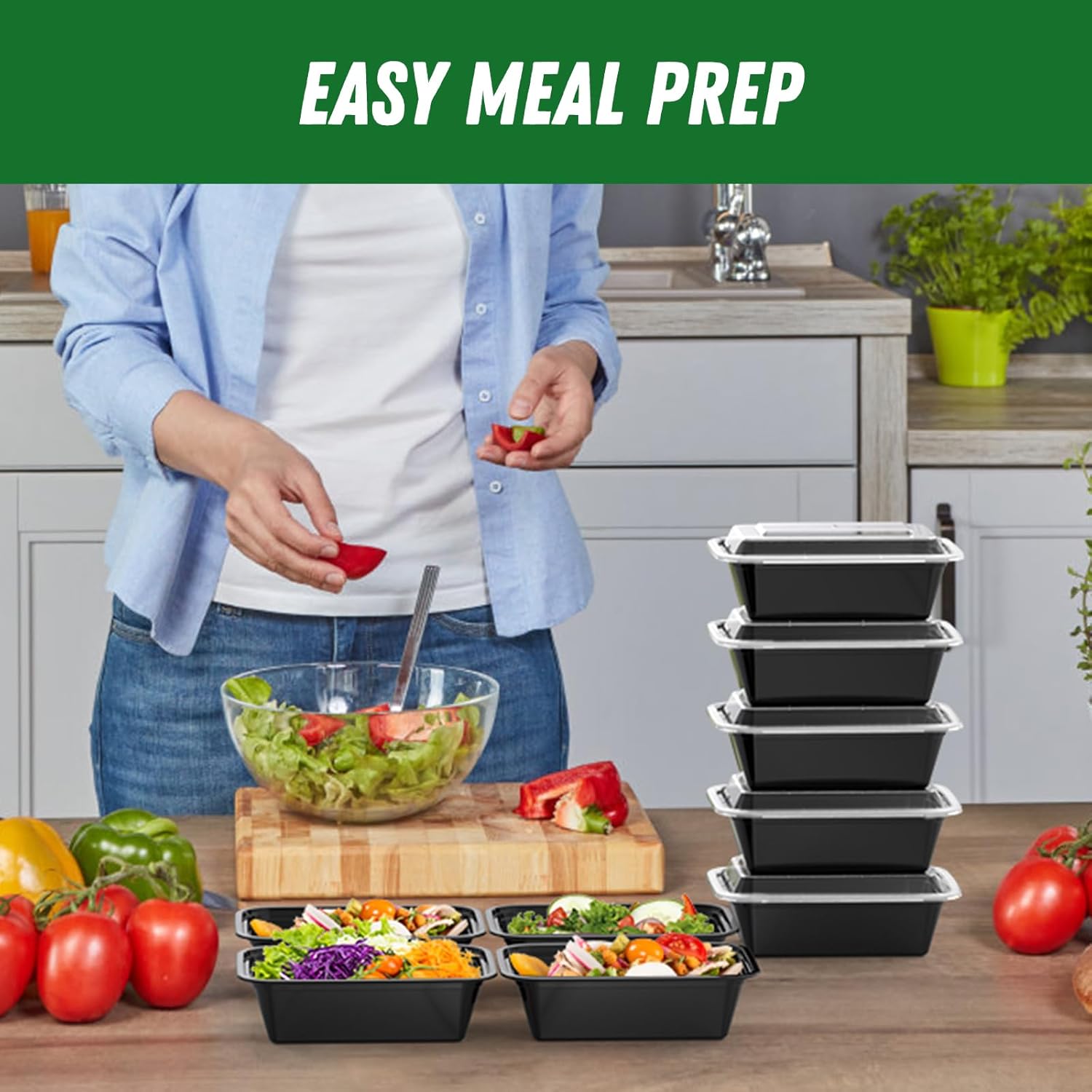 Dealusy 50 Pack (100-Piece) 24 oz Meal Prep Containers with Lids - Reusable, Leakproof, & Food Safe