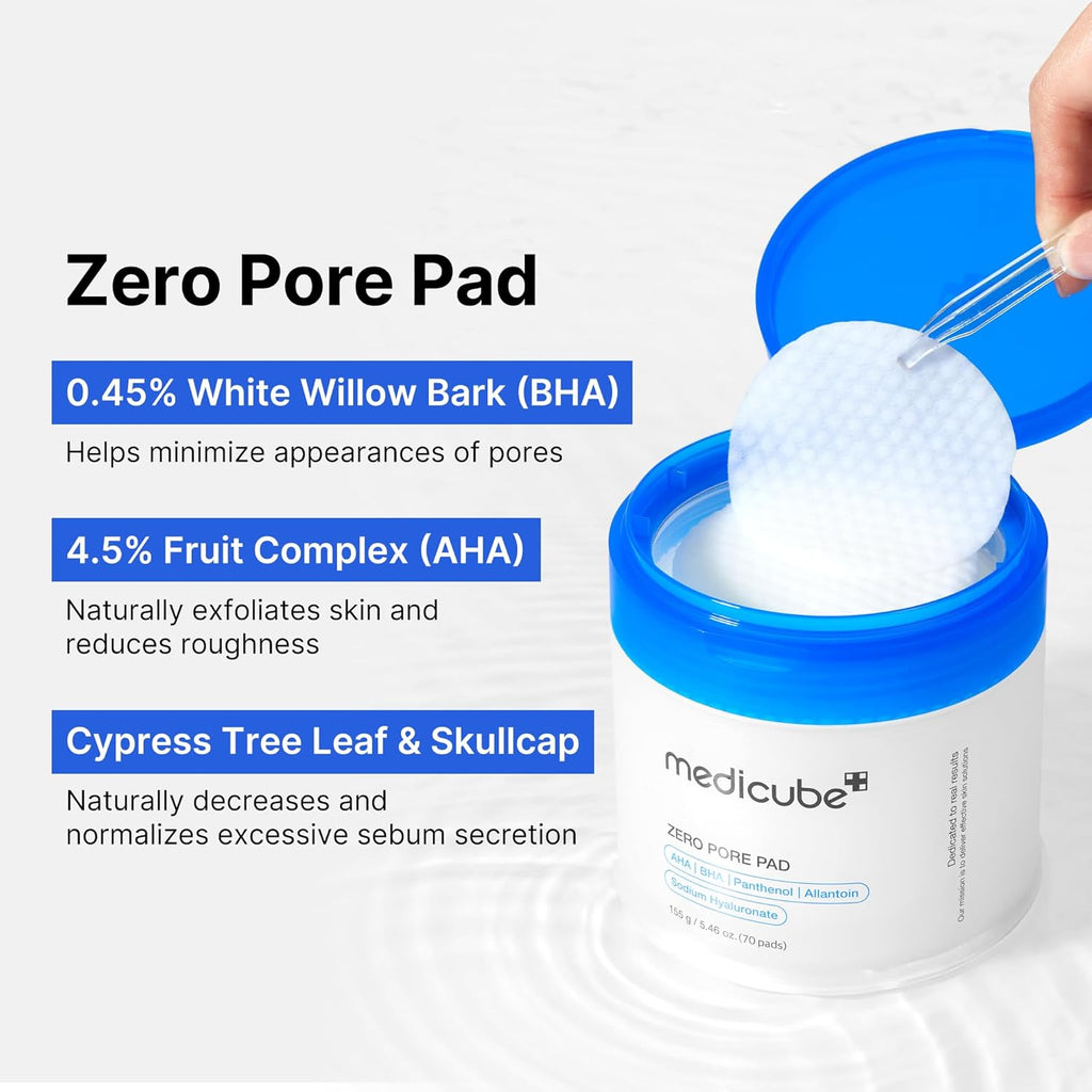 Medicube Zero Pore Pads 2.0 | Dual-Textured Toner Pads with AHA & BHA | Exfoliates, Refines Pores, and Controls Sebum | Korean Skin Care (70 Pads)