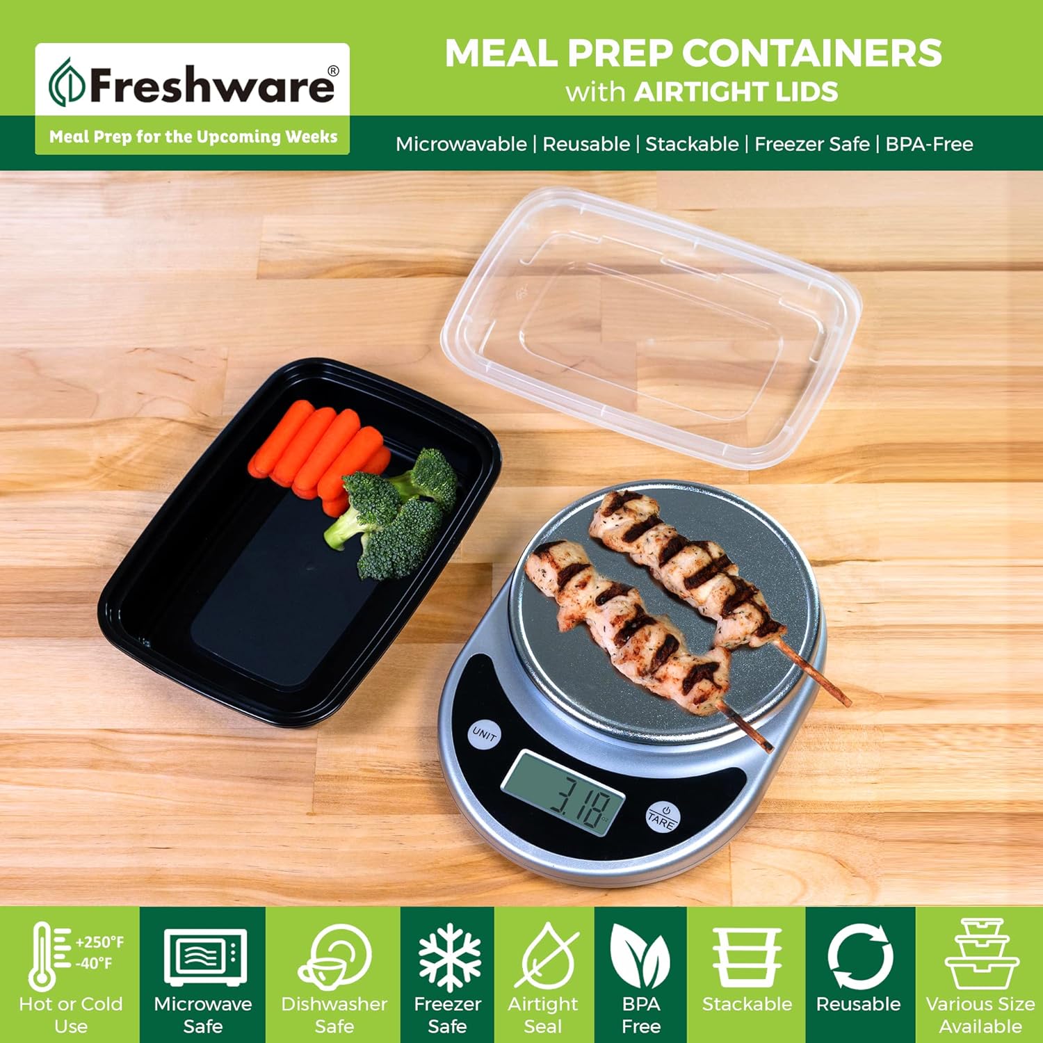 Freshware 50-Pack 16 oz Meal Prep Containers with Lids – Durable, Leakproof & BPA-Free