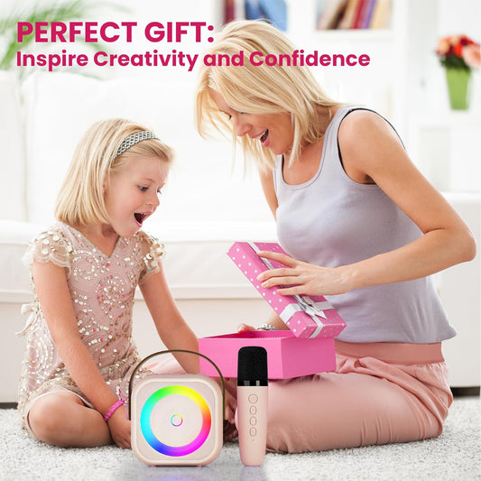 Mini Karaoke Machine for Kids & Adults – Portable Bluetooth Speaker with Wireless Microphone, Voice Changer & LED Lights – Fun Karaoke Toy Gift for Girls & Boys Ages 4-12 - Ballimart