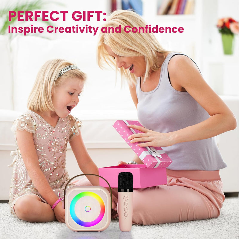 Mini Karaoke Machine for Kids & Adults – Portable Bluetooth Speaker with Wireless Microphone, Voice Changer & LED Lights – Fun Karaoke Toy Gift for Girls & Boys Ages 4-12