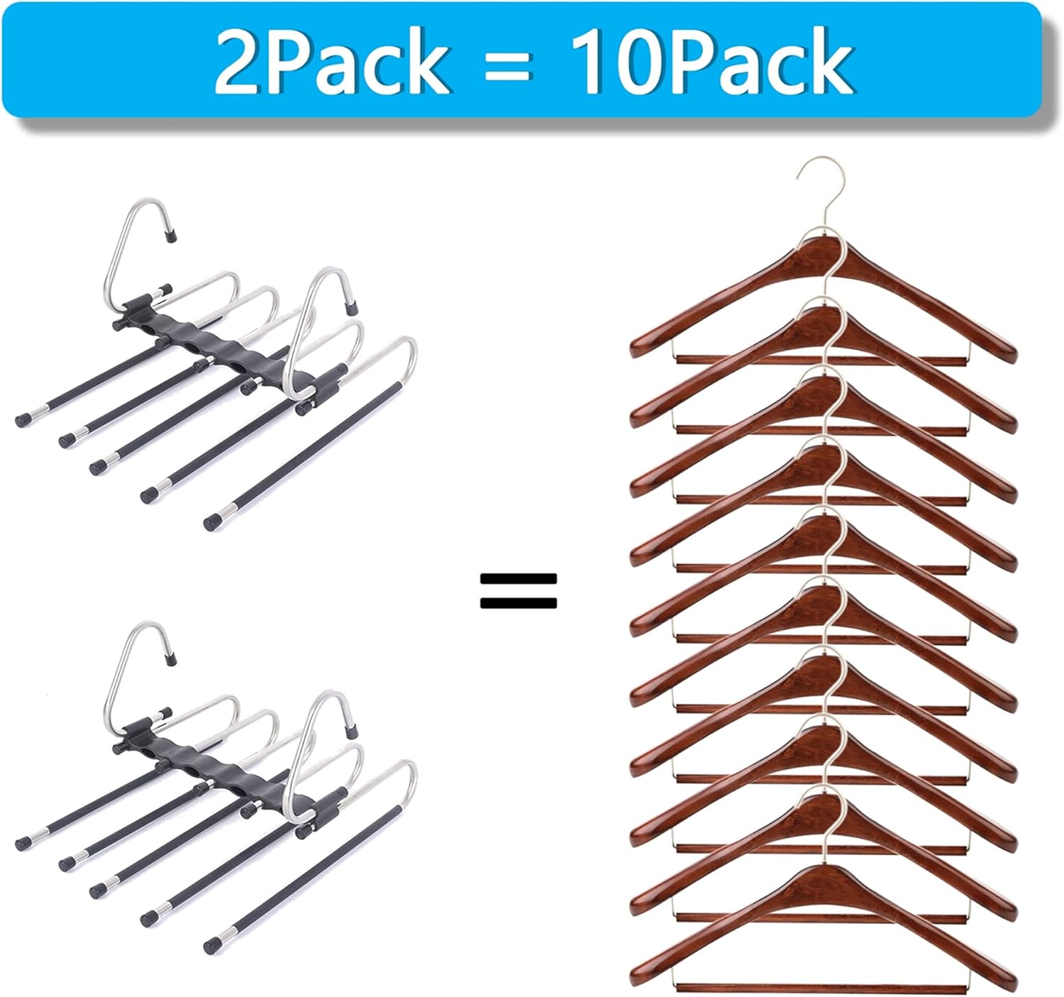 Magic Pants Hangers Space-Saving Organizer – 2-Pack Multi-Layered Closet Racks with 10 Metal Clips for Jeans, Trousers, Scarves & More - Ballimart