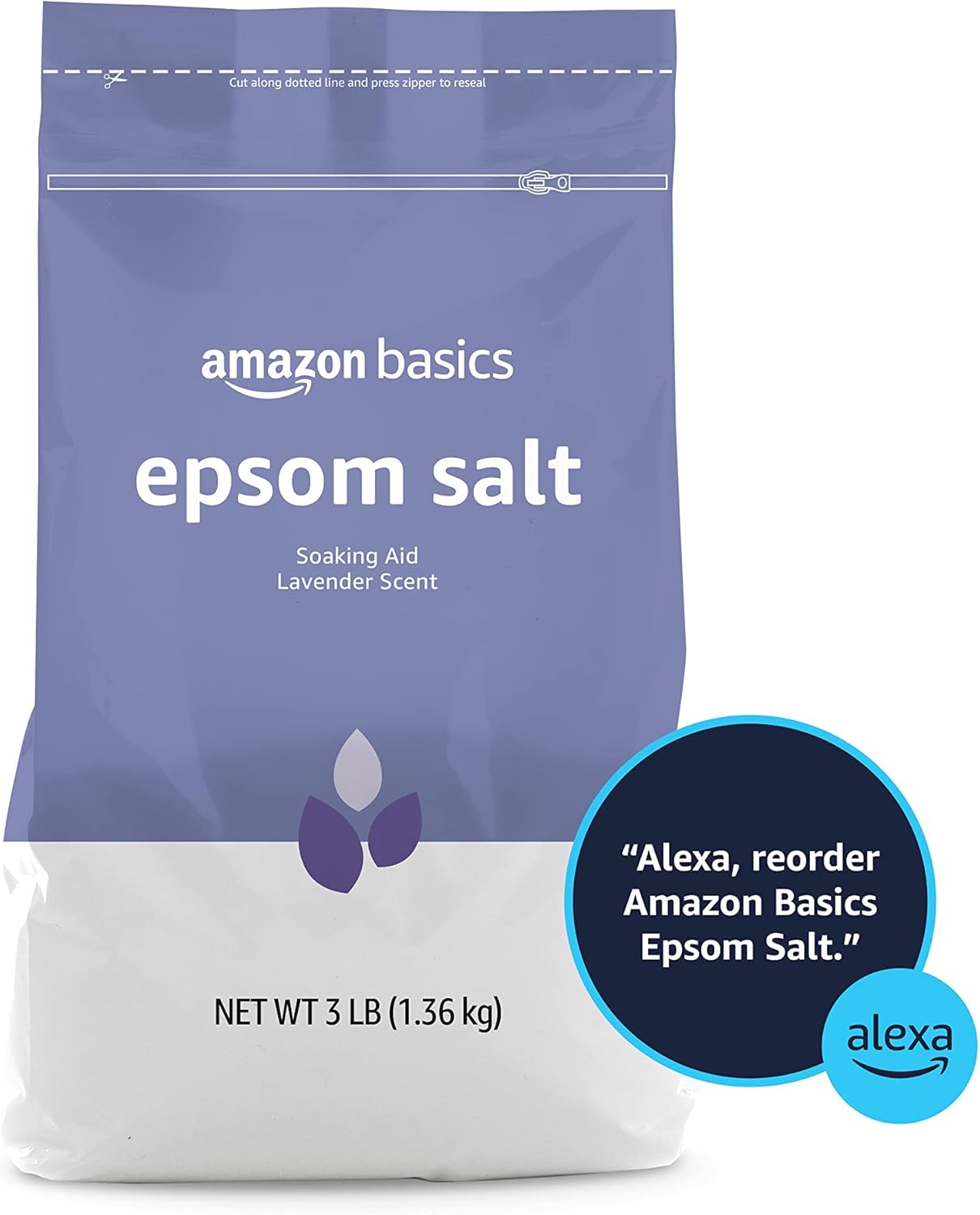 Amazon Basics Lavender Scented Epsom Salt Soaking Aid – 3 lbs Resealable Bag for Relaxation & Muscle Relief - Ballimart