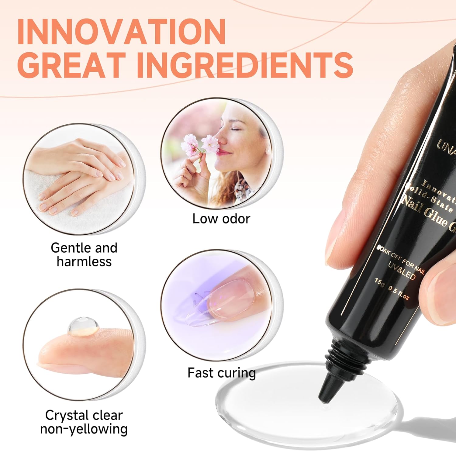 UNA GELLA Soft Gel Nail Tips Glue Gel – 15ml Solid Nail Glue Gel for Press-On, Acrylic & Extension Nails, Super Strong & Long-Lasting, Lamp Cure Needed - Ballimart