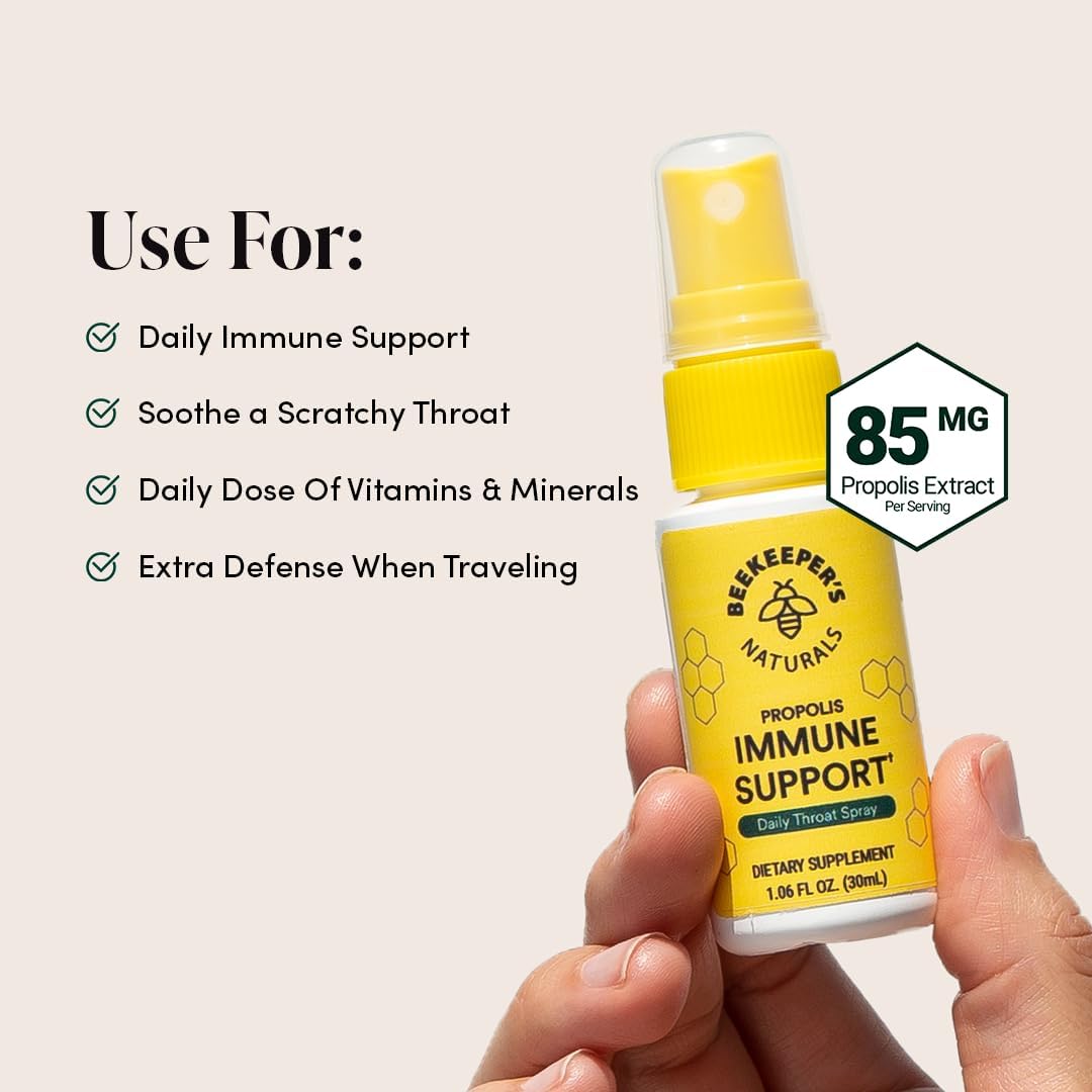 Beekeeper's Naturals Propolis Throat Spray – 95% Bee Propolis Extract for Immune Support  Sore Throat Relief | Natural, Keto, Paleo, Gluten-Free (1.06 oz, Pack of 1)