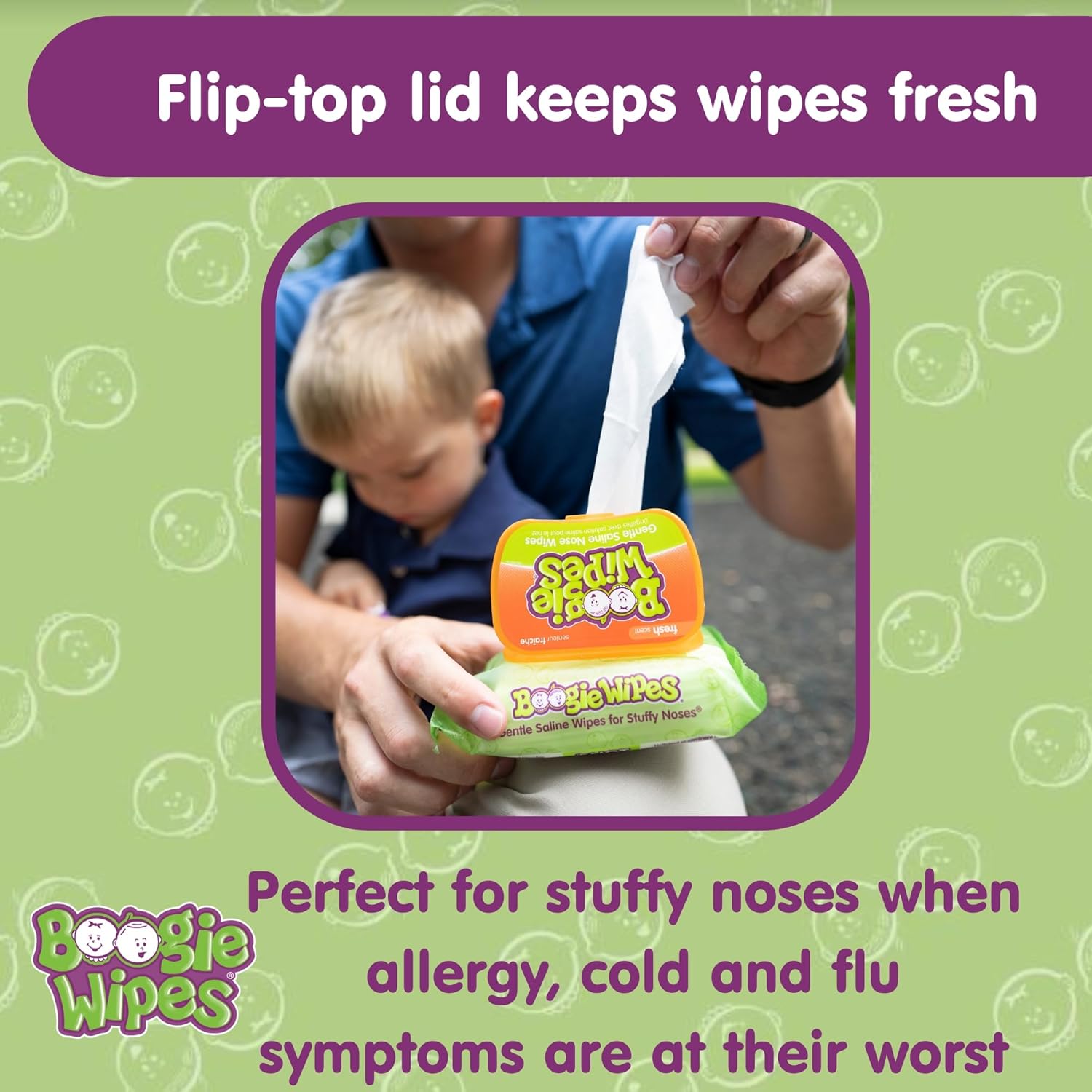 Saline Nose Wipes by Boogie - Baby & Kids Wipes for Face, Hand & Body | Made with Vitamin E, Aloe & Natural Saline | Fresh Scent, 90 Count (FSA/HSA Eligible)