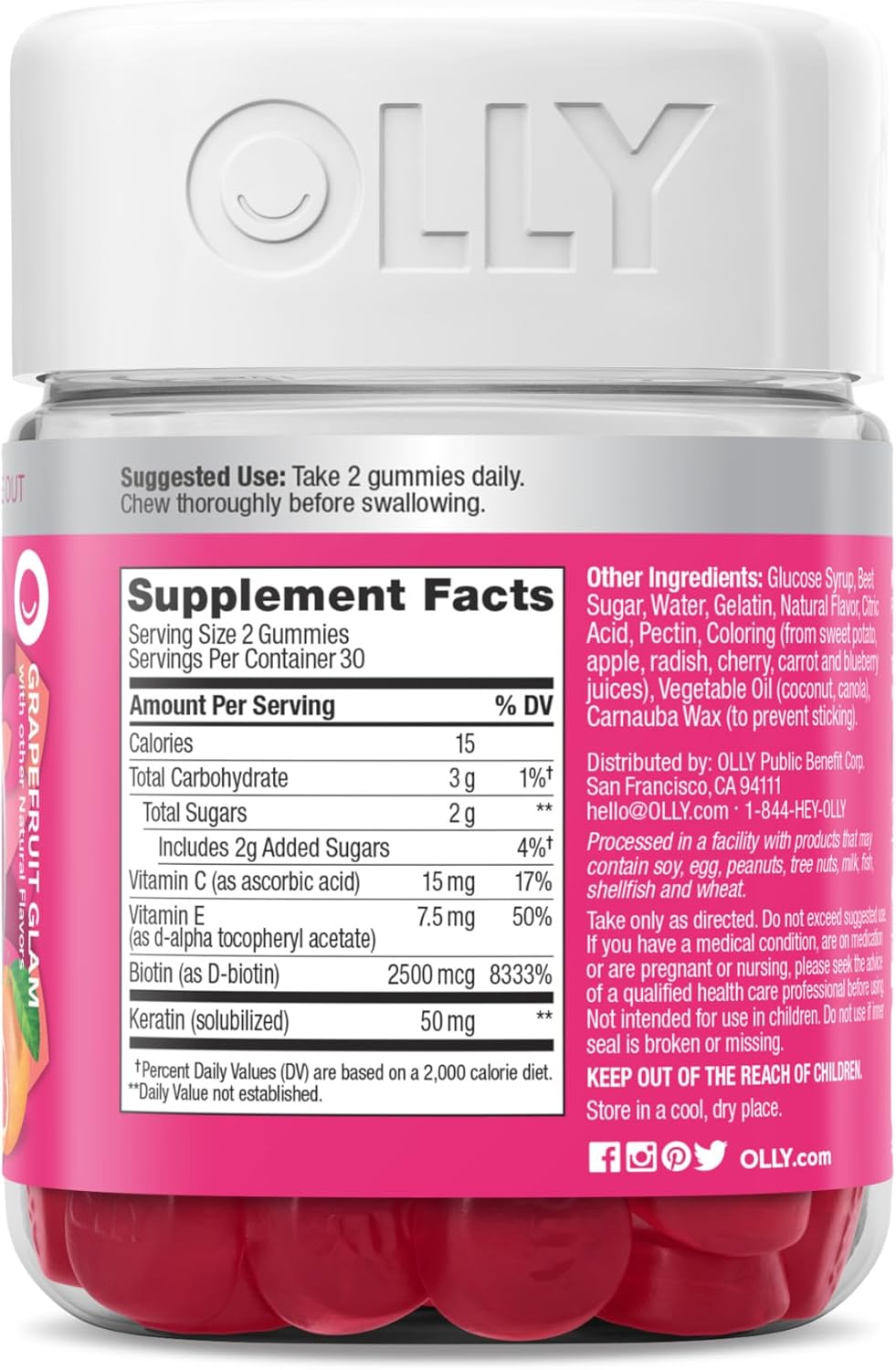 OLLY Undeniable Beauty Gummies – Biotin, Vitamin C & Keratin for Hair, Skin & Nails, 30-Day Supply, Gluten-Free Grapefruit Flavor - Ballimart