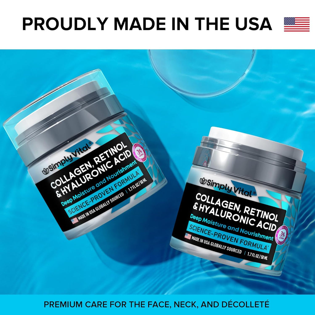 SimplyVital Collagen, Retinol & Hyaluronic Acid Cream – Anti-Aging Moisturizer for Face, Neck & Décolleté (1.7 fl.oz, Made in USA) - Ballimart