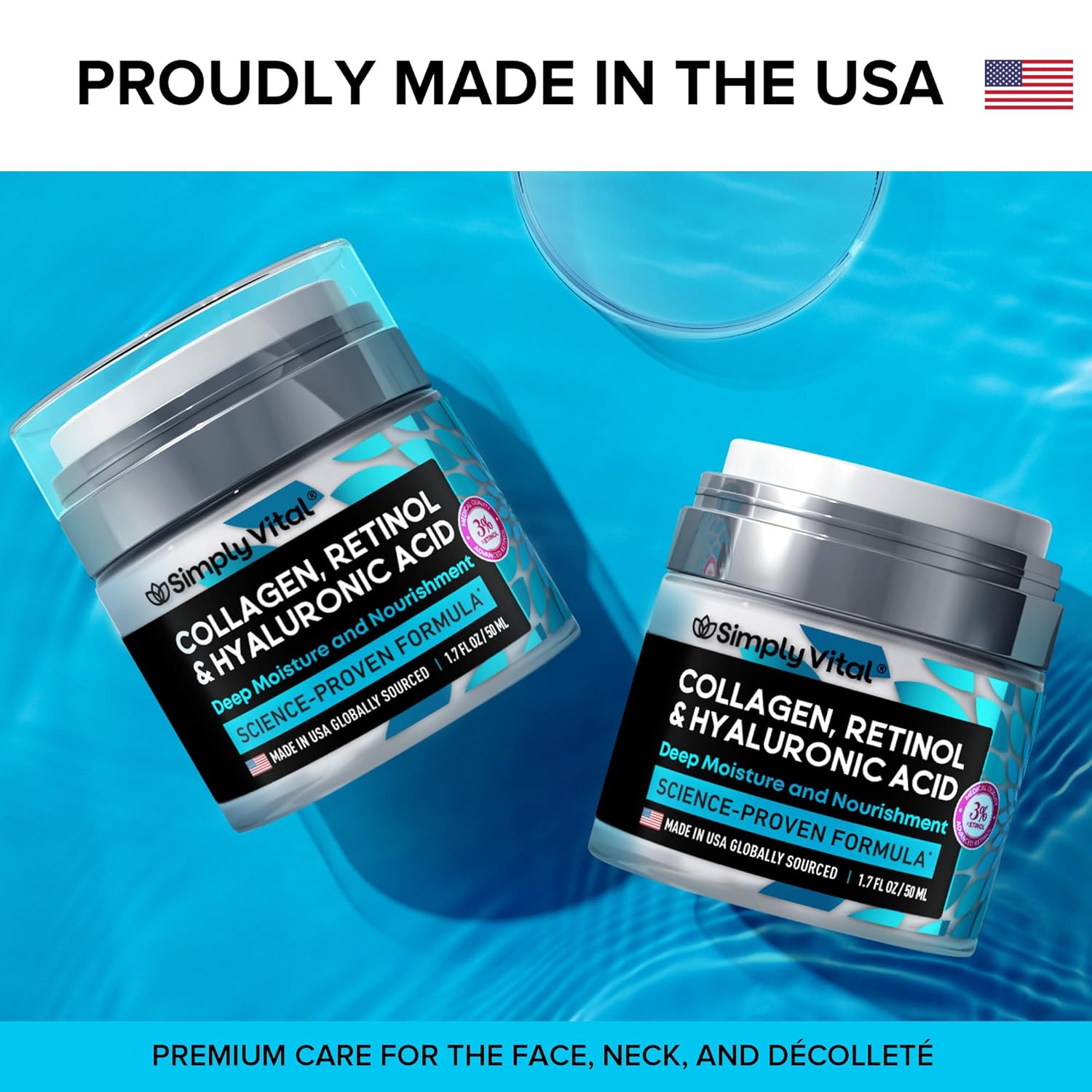 SimplyVital Collagen, Retinol & Hyaluronic Acid Cream – Anti-Aging Moisturizer for Face, Neck & Décolleté (1.7 fl.oz, Made in USA) - Ballimart