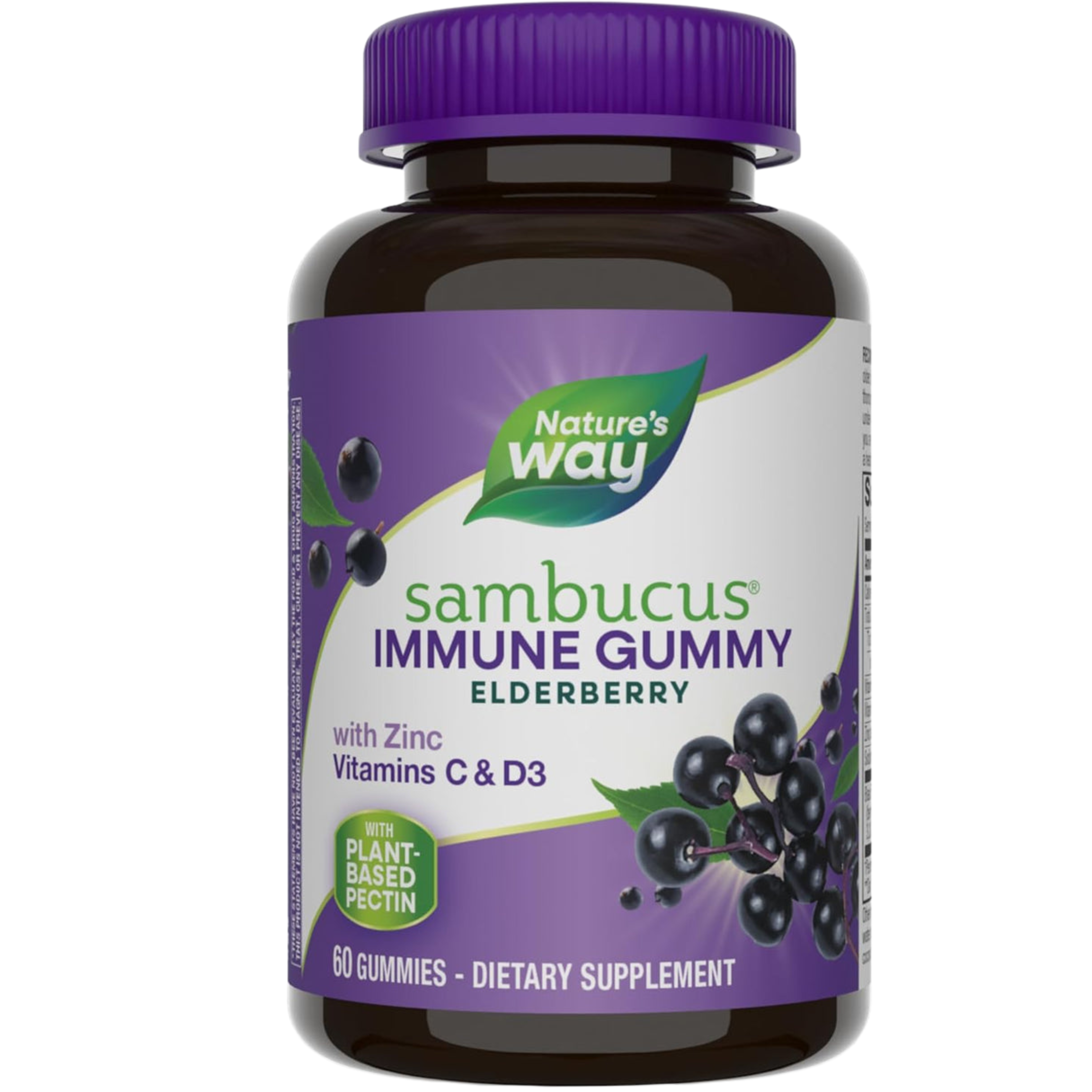 Nature's Way sambucus immune gummy elderberry supplement bottle on a white background