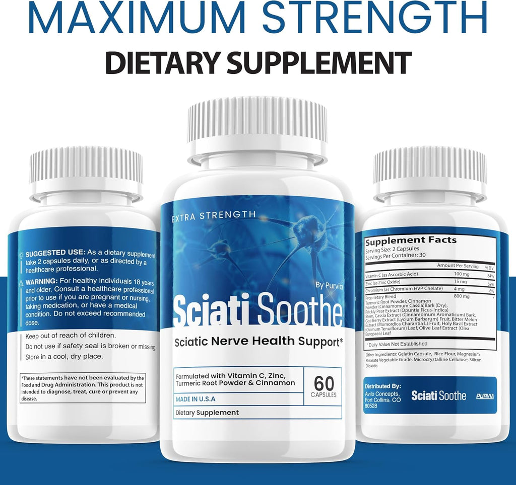 (2 Pack) Sciatisoothe Supplement for Sciatica - Advanced Nerve Health and Overall Wellness Support, Maximum Strength Formula, 120 Capsules, Made in USA