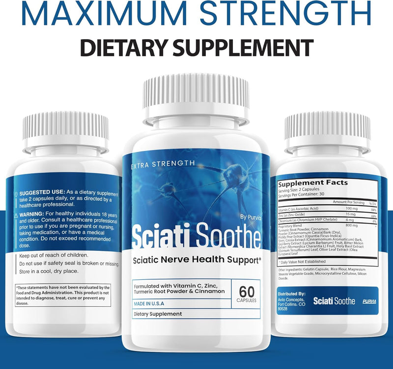 (2 Pack) Sciatisoothe Supplement for Sciatica - Advanced Nerve Health and Overall Wellness Support, Maximum Strength Formula, 120 Capsules, Made in USA
