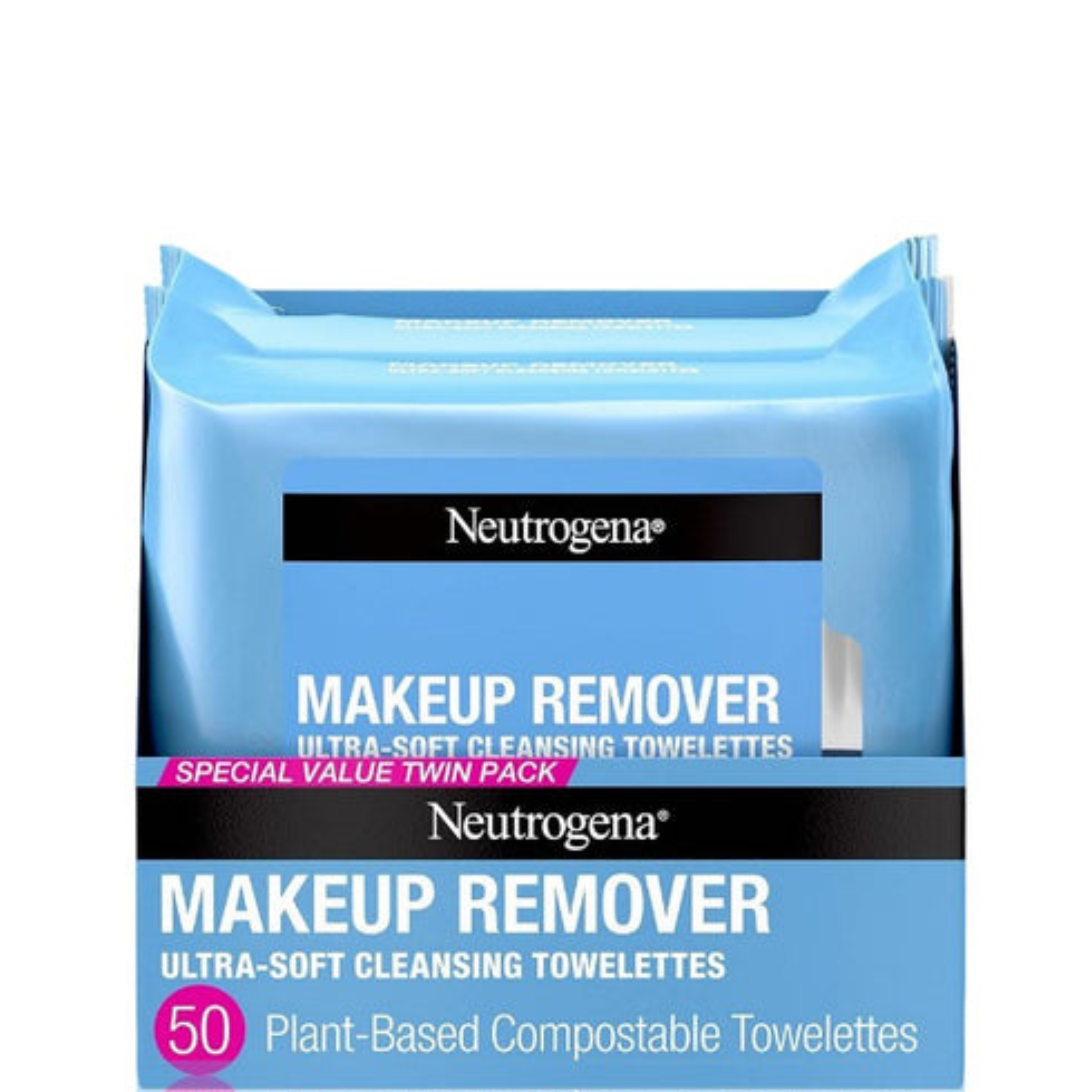 Neutrogena makeup remover cleansing towelettes packaging on a white background