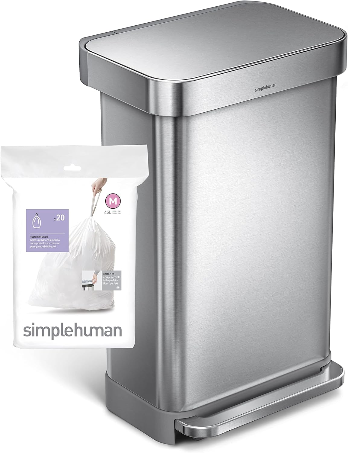 simplehuman Code M Custom Fit Liners, 60 Count - 45 Liter / 11.9 Gallon Trash Bags