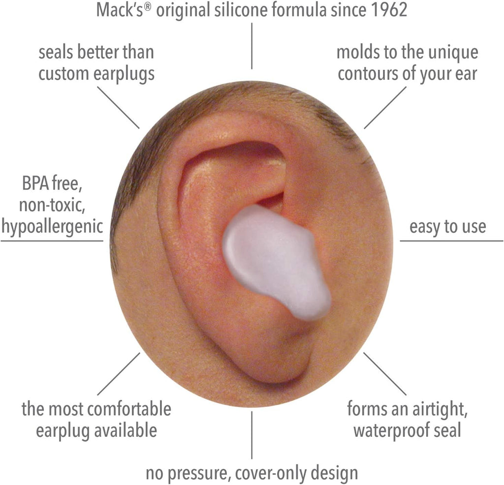 Mack's Pillow Soft Silicone Earplugs – 12 Pair, Moldable Noise-Reducing Ear Protection for Sleeping, Swimming, and Travel