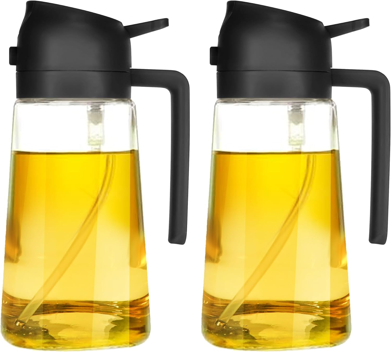 TrendPlain 16oz Olive Oil Dispenser Bottle - 2-in-1 Oil Dispenser & Sprayer for Cooking, Air Fryer, Salad | 470ml BPA-Free Glass Oil Sprayer (Black)