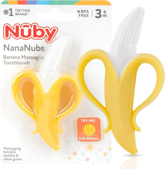 Nuby NanaNubs Banana Massaging Toothbrush – Soft Silicone Teething Tool for Babies