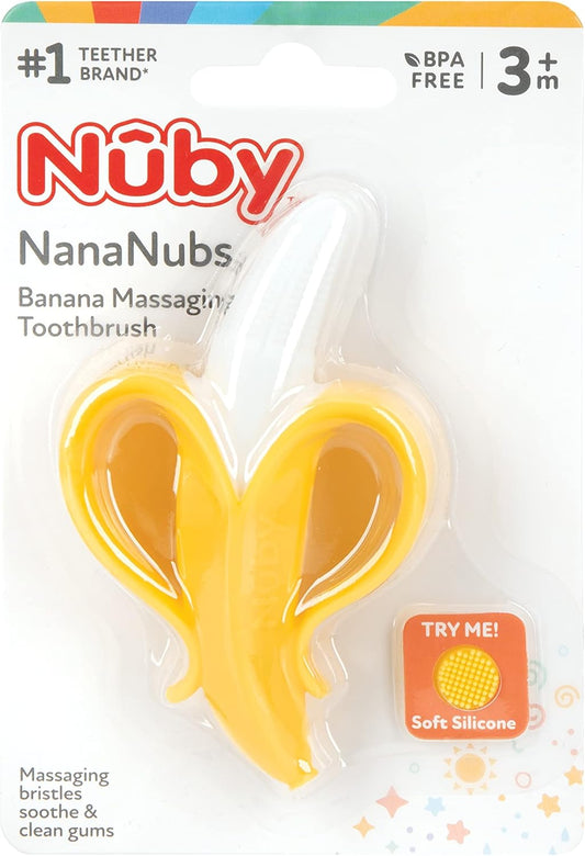 Nuby NanaNubs Banana Massaging Toothbrush – Soft Silicone Teething Tool for Babies