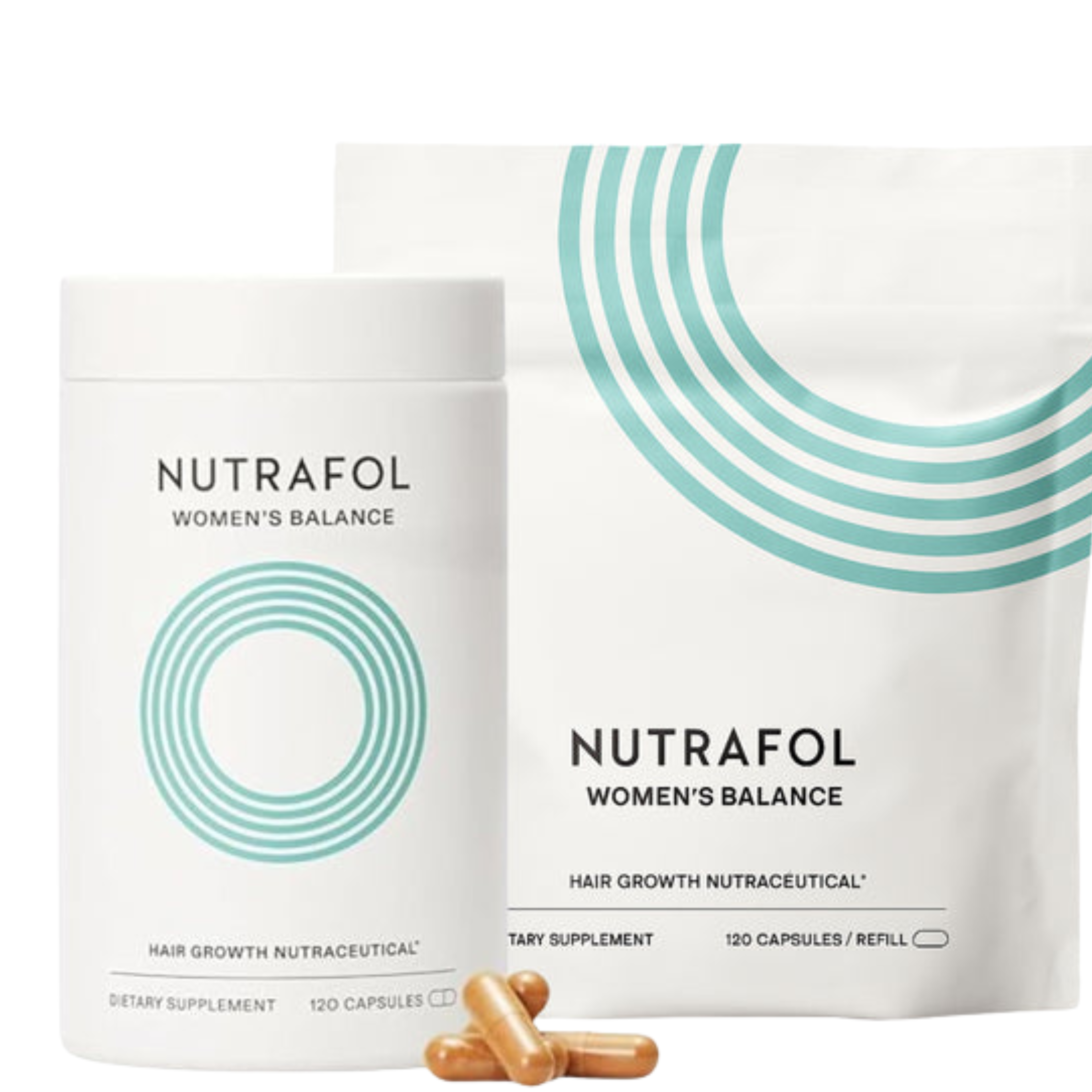 Nutrafol Women's Balance hair growth supplement packaging with capsules on a white background
