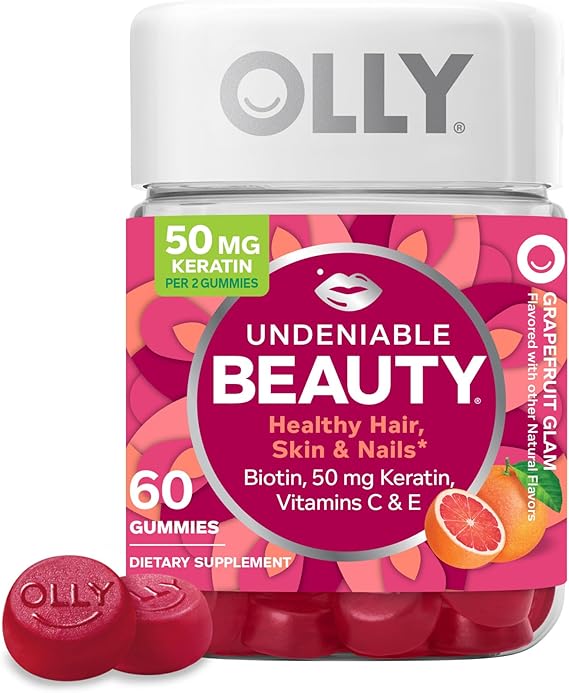 OLLY Undeniable Beauty Gummy for Hair, Skin & Nails | Biotin, Vitamin C & Keratin - Gluten-Free Chewable Supplements, 30-Day Supply, 60 Count