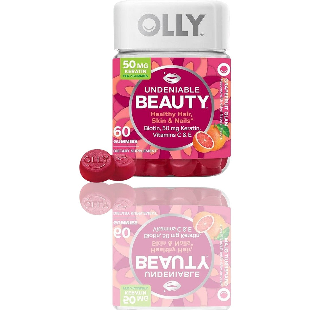 OLLY Undeniable Beauty Gummy for Hair, Skin & Nails | Biotin, Vitamin C & Keratin - Gluten-Free Chewable Supplements, 30-Day Supply, 60 Count
