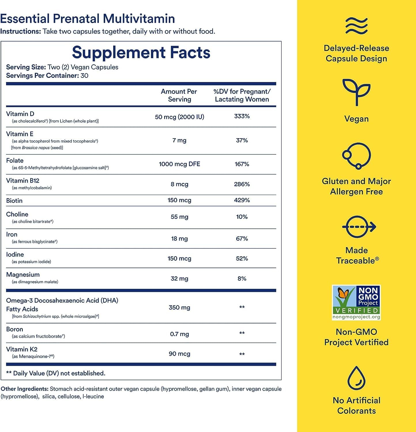 Ritual Essential for Women Prenatal Multivitamin | Folate, Choline & Omega-3 DHA for Neural Tube & Fetal Brain Support | Non-GMO, Vegan, Allergen-Free | 30-Day Citrus Capsules