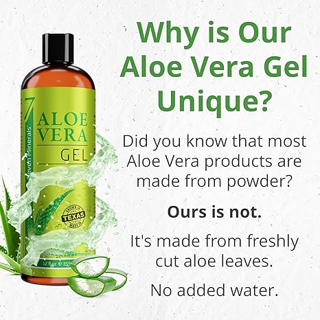 Seven Minerals Organic Aloe Vera Gel – 100% Pure, Freshly Cut, 12 oz