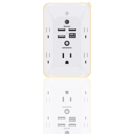 Outlet Extender with Night Light – 4 USB Ports (1 USB-C), Surge Protector, Multi-Plug Power Strip for Home, Office, and Dorm