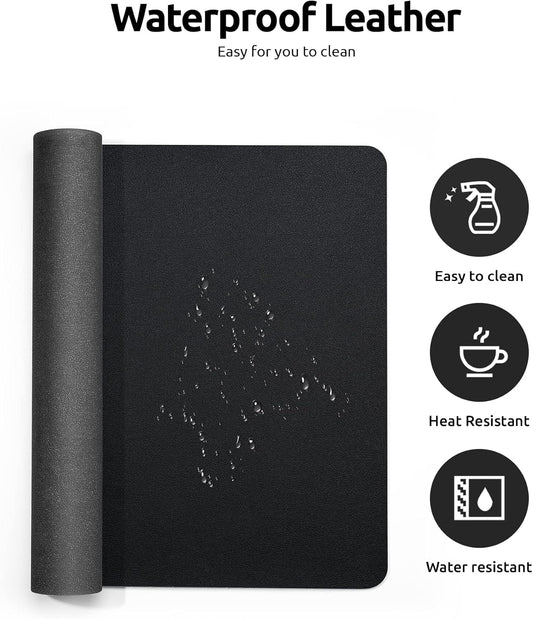 YSAGi Leather Desk Pad Protector - Large Non-Slip PU Leather Office Desk Mat, Waterproof Laptop Desk Blotter, Writing & Mouse Pad for Home and Office, 23.6" x 13.8", Black - Ballimart