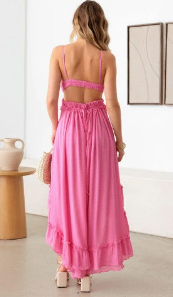 Asymmetric Ruffle Open Back Cutout Flair Dress - Ballimart