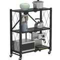 3-Tier Foldable Storage Shelf With Lockable Wheels - No Assembly Rolling Utility Shelf - Ballimart