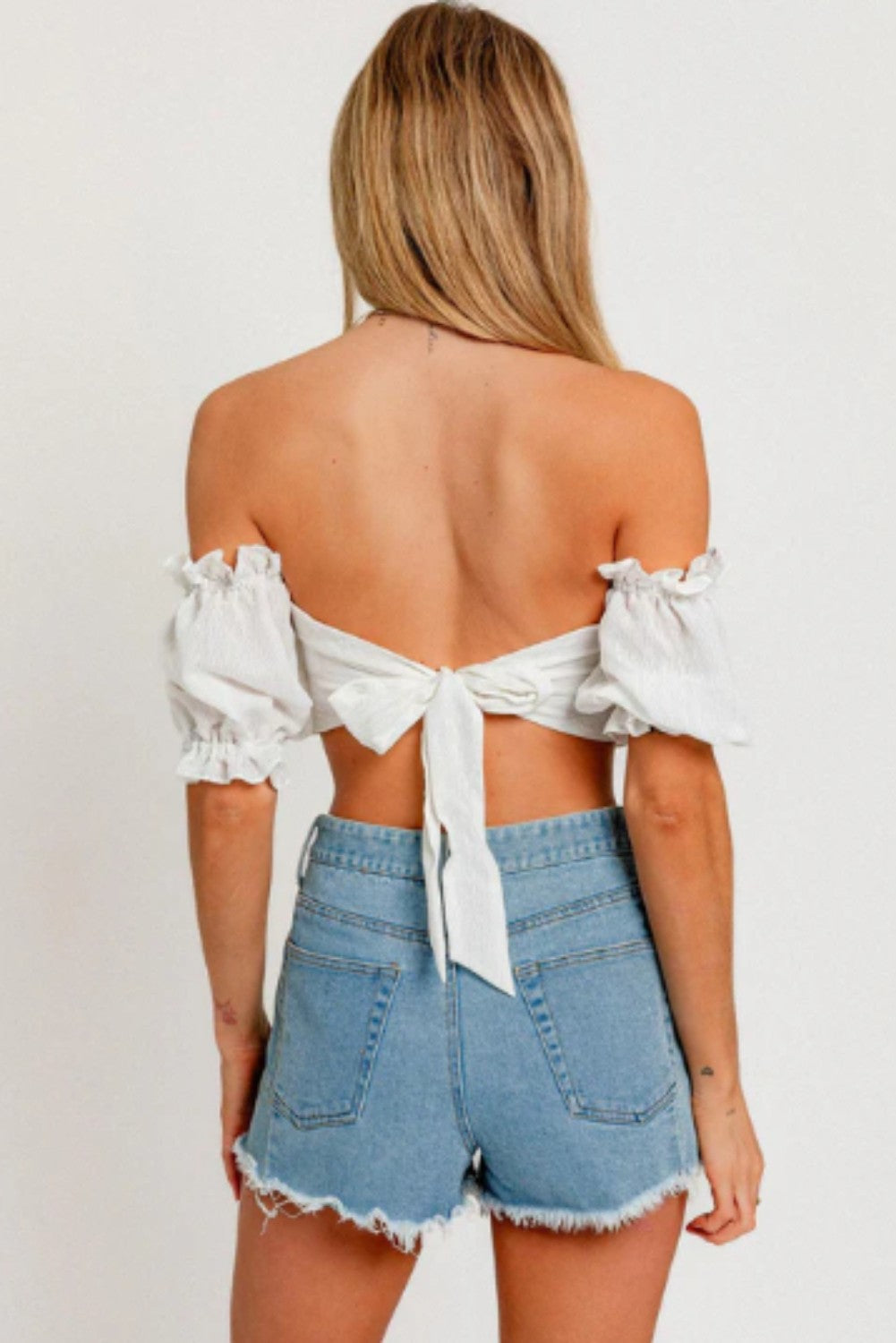 Off Shoulder Frill Stripe Ruffle Crop Top - Ballimart